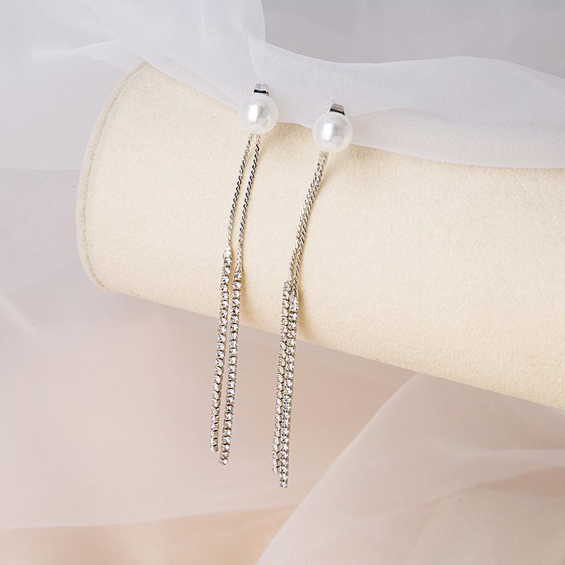 

Корейские серьги-кисточки с жемчугом и стразами: Элегантные, Универсальные Длинные Пусеты из Серебра 925 пробы