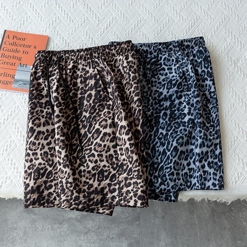 Sommer-Strandshorts für Herren in Übergröße, elastische Taille, Leopardenmuster, lässige Shorts für den Sommer