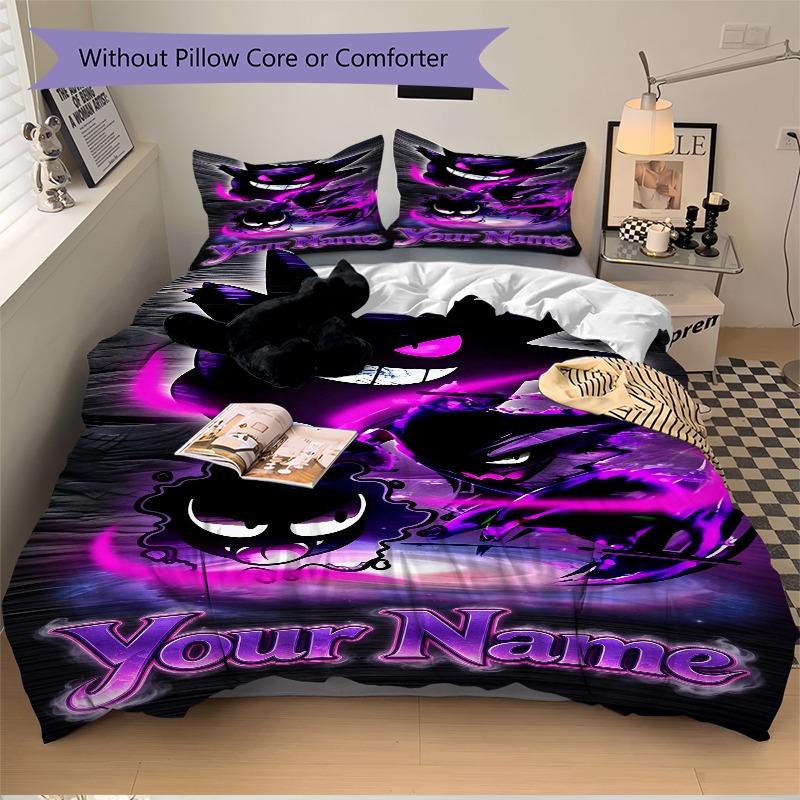 Custom Purple Ghost Bedding Set Personalized Washable Custom 3Pcs Duvet Cover Pillowcases Soft Microfiber Home Bedroom Gift