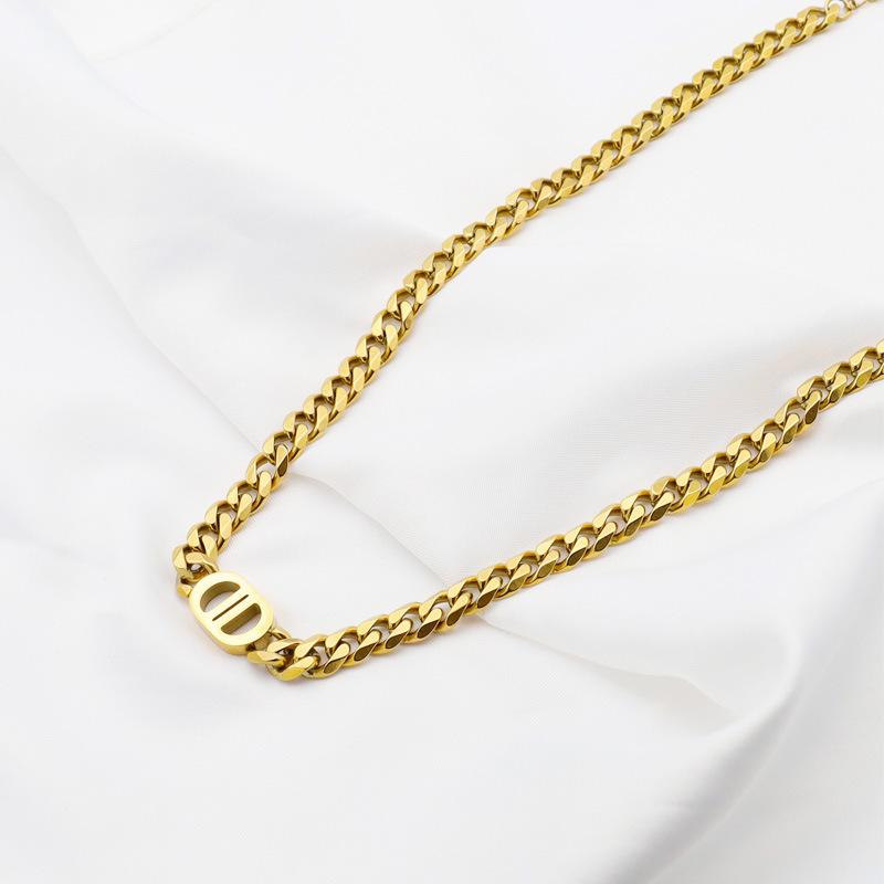 Hip Hop Hipster Titanium Steel Cuban Chain Personalized 18K Gold Double D Necklace Non-Fading Bracelet Jewelry Earrings