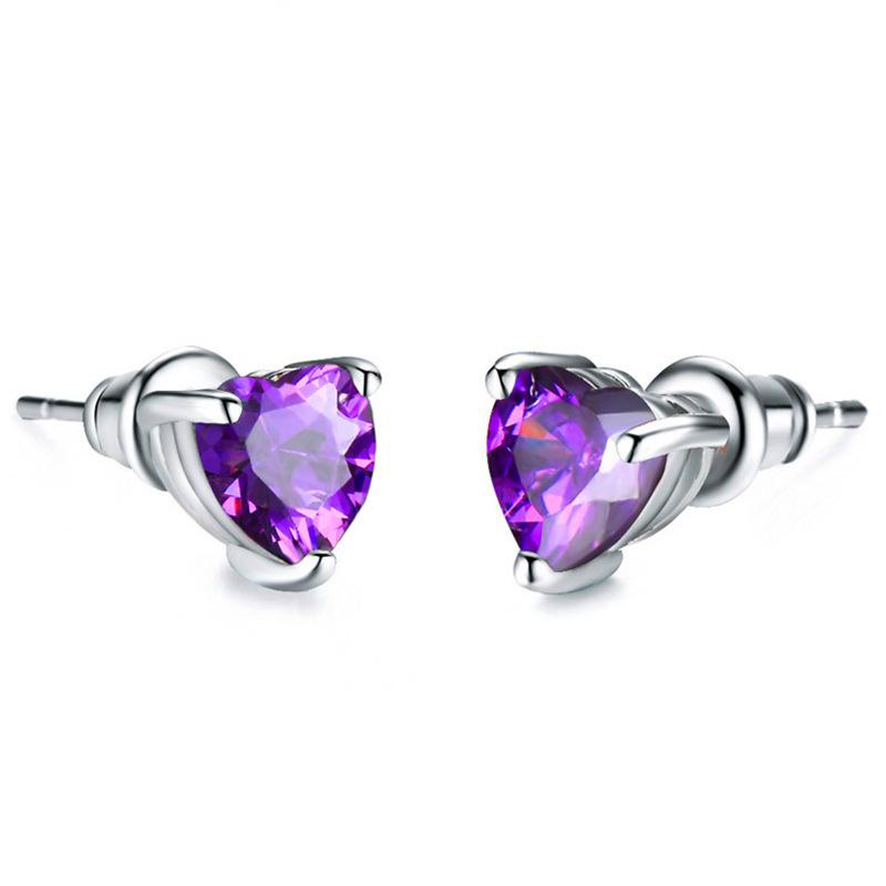 Fashionable Mini Heart-Shaped Zircon Stud Earrings For Women, Heart-Shaped Colorful Diamond Multi-Color Earrings