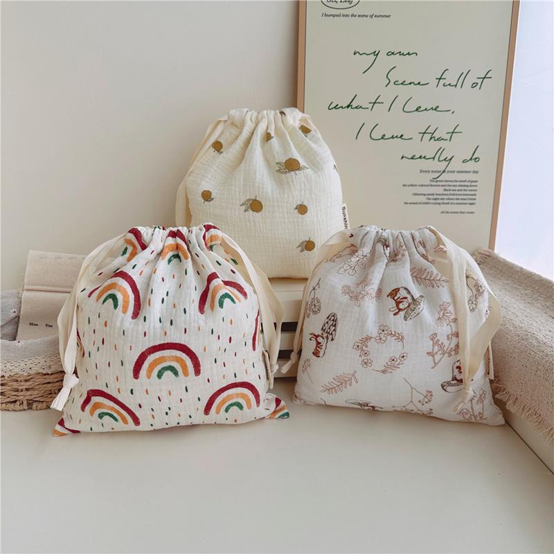 27x25cm Home Organizer Natural Cotton Storage Bags Outdoor Travel Cute Rainbow Printing Drawstring Pouches
