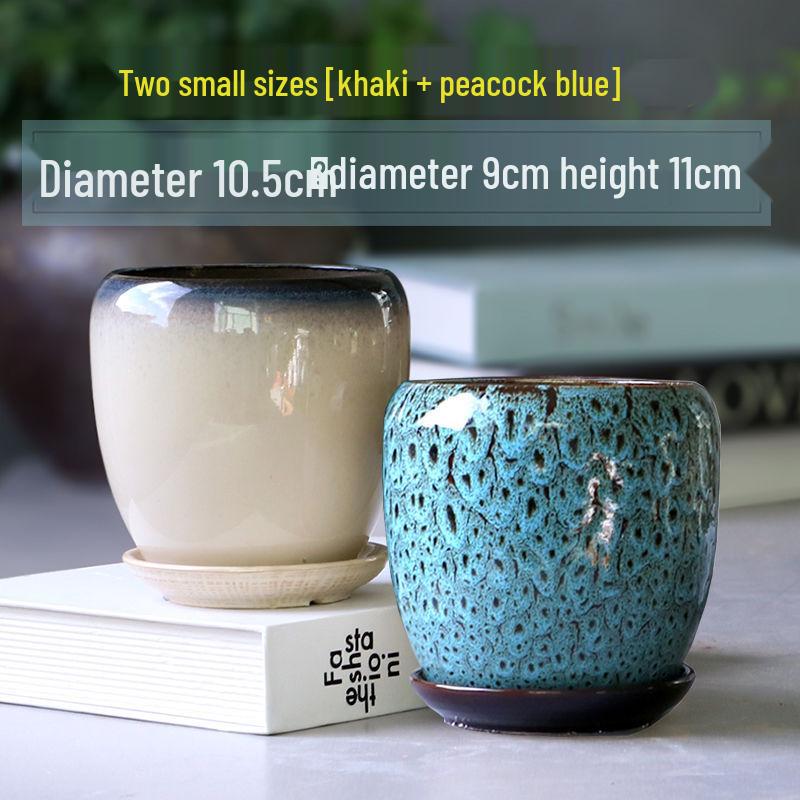 Breathable Ceramic Flower Pot with Tray for Gardenia and Succulents, Chinese Style, Large and Durable for Balcony Use.