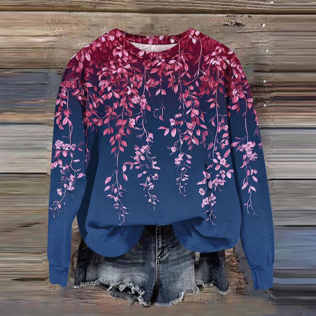 Women's Fashion Printed Long Sleeve Loose Round Neck Sweatshirt Top Fall