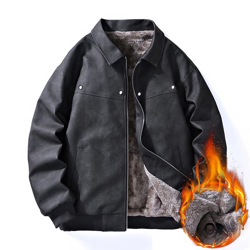 Jacket Men's Spring and Autumn New American Trend Retro PU Leather Jacket Fleece Lapel Jacket
