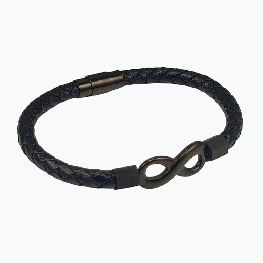 Jewelry Stainless Steel Hand-woven Leather Bracelet Personalized 8-character Men's Leather Rope