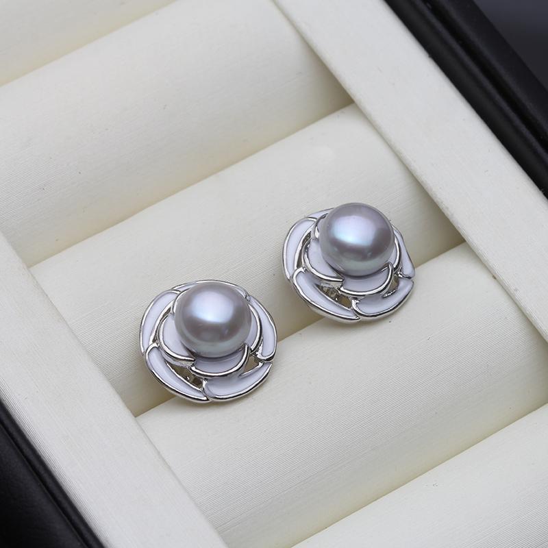 

Genuine Silver 925 Stud Earrings Pearl,Cute Fresh water Natural Pearl Earrings Jewelry Wife Girls Birthday Gift White Black
