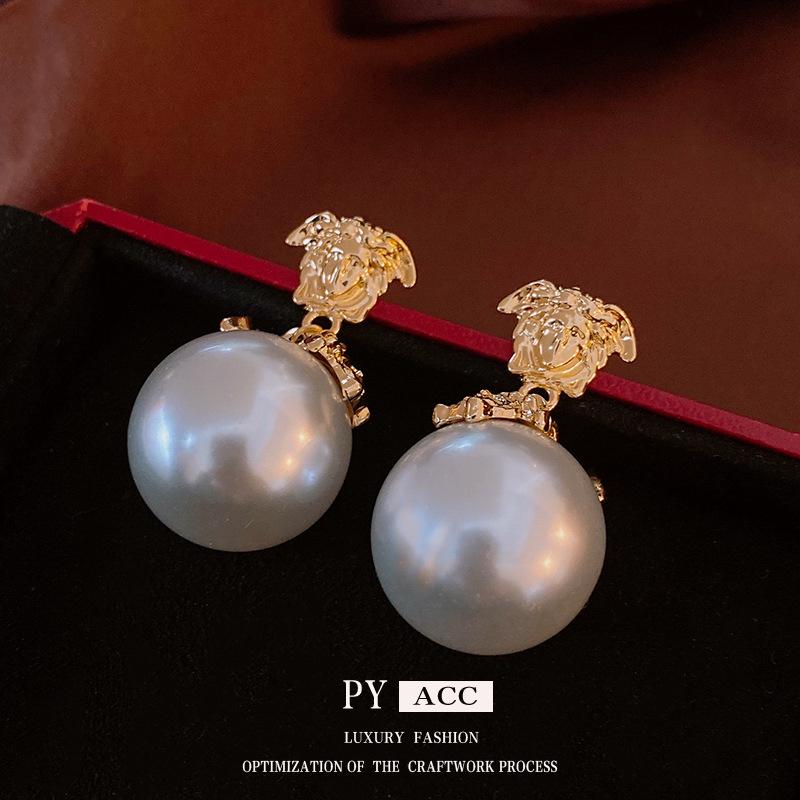 Vintage Französische Perlenporträt Sterling Silber Ohrstecker