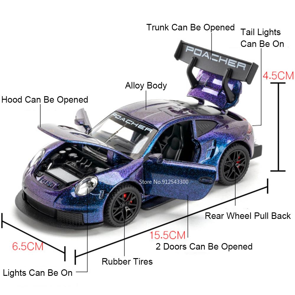 1:32 Scale 911 TARGA GT3RS Model Car Toy Alloy Body Rubber Tires Sports Cars Doors Opened Models Toys Edutainment Presents