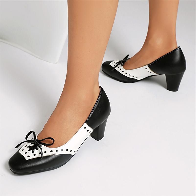 Women Pumps Round Toe Thick High Heels Mixed Colors Glove Shoes Concise Ladies Fashion Shoes Spring Autumn Black 43