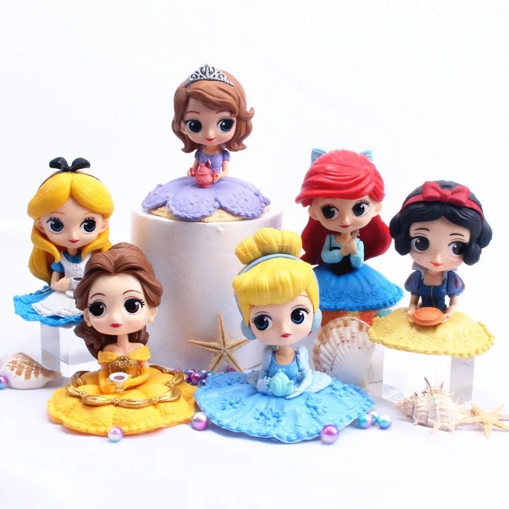 Kawaii Disney Princess Alice Sofia Snow White Cake Topper Decoration Collectible Ornament Model Doll For Girls Birthday Gift Toy