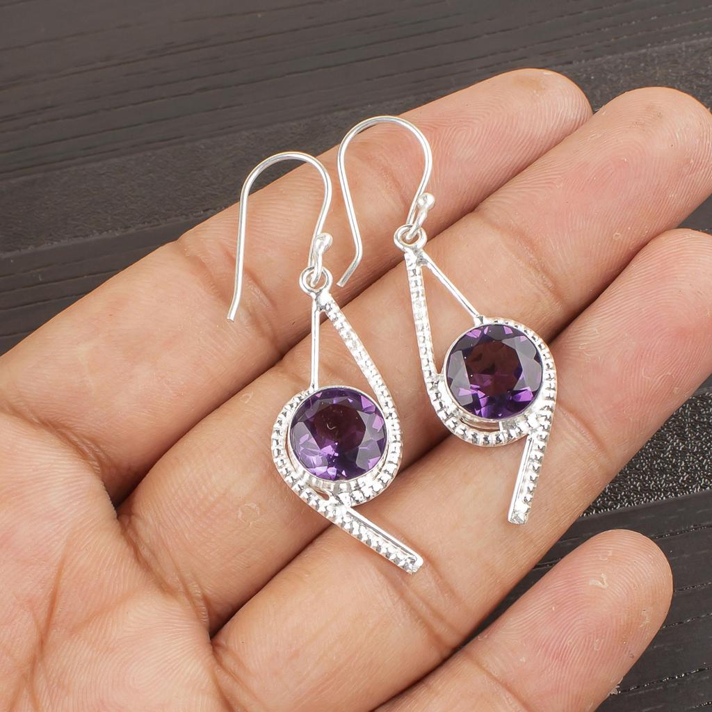 Afrikanischer Amethyst Edelsteinschmuck, 935 Sterlingsilber, Handgefertigte Wunderschöne Silberohrringe für Thanksgiving-Geschenk