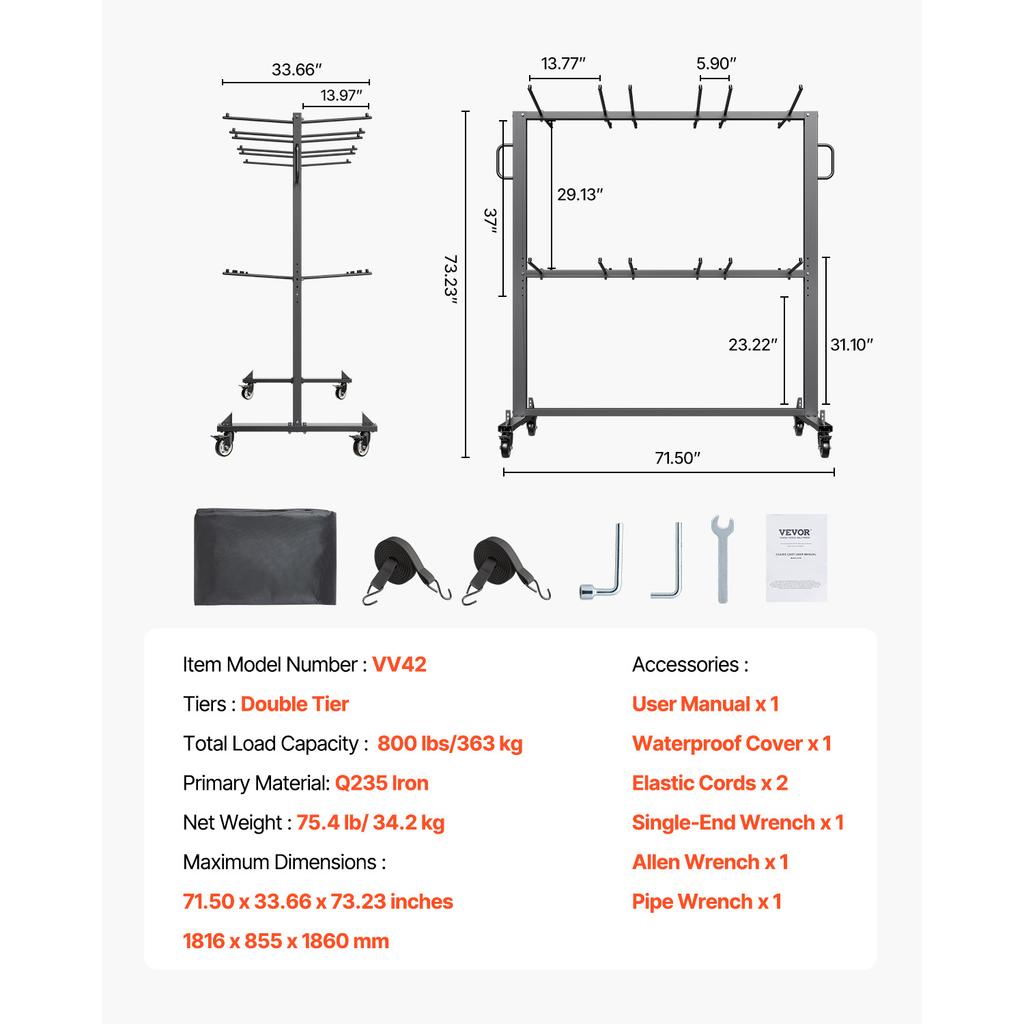 SucceBuy 800LBS Folding Chair Rack with Wheels Chair Cart for 84 Chairs/ 12 Tables+42 Chairs Dual-layer Chair Storage Dolly