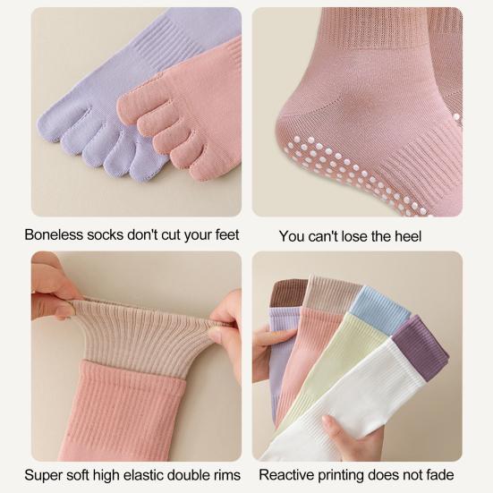 1 Pair Yoga Toe Socks with Non-slip Gripper Breathable Moisture-Wicking Ballet Dance Fitness Pilates Athletic Gym Sports Mid-calf Socks