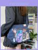 Denim Canvas Student Shoulder Bag With Chain Strap For Casual Campus Use