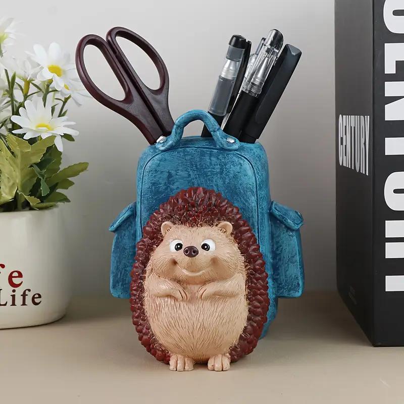 Adorable Hedgehog Resin Pen & Pencil Holder - Compact Portable Desk Organizer with Painted Finish