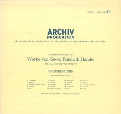 LP-Schallplatte FRITZ LEHMANN, BERLINER PHILHARMONIE - Händel Wassermusik 14006 ARCHIV PRODUKTI Deutschland Klassik Gebraucht
