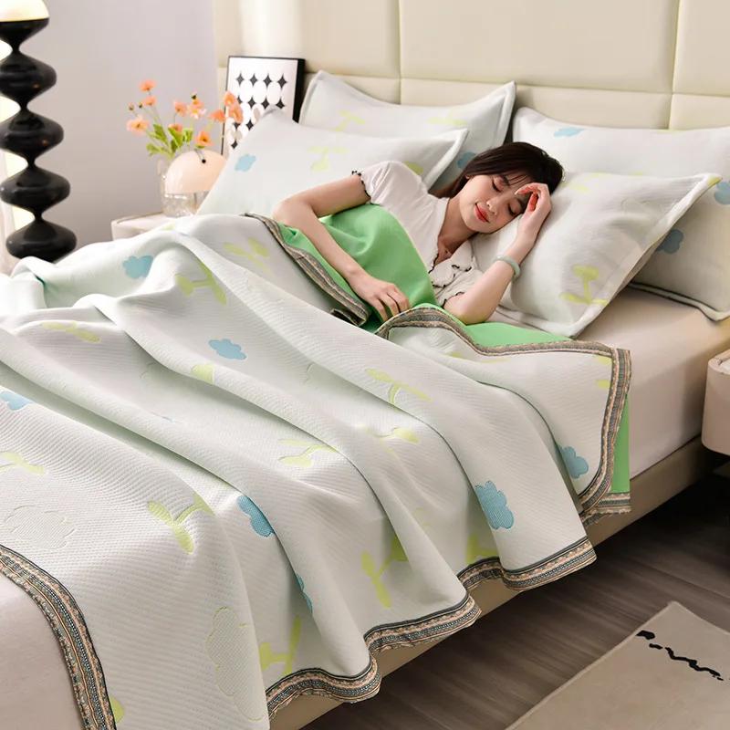 New Class a Summer Jacquard Knitted Fabric Argy Wormwood Airable Cover Thin Duvet Summer Blanket Nap Sofa Quilt