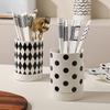 Creative Geometric Pattern Chopstick Holder Ceramic Knife Fork Spoon Storage Rack Drain Storage Jar Household Storage Tools