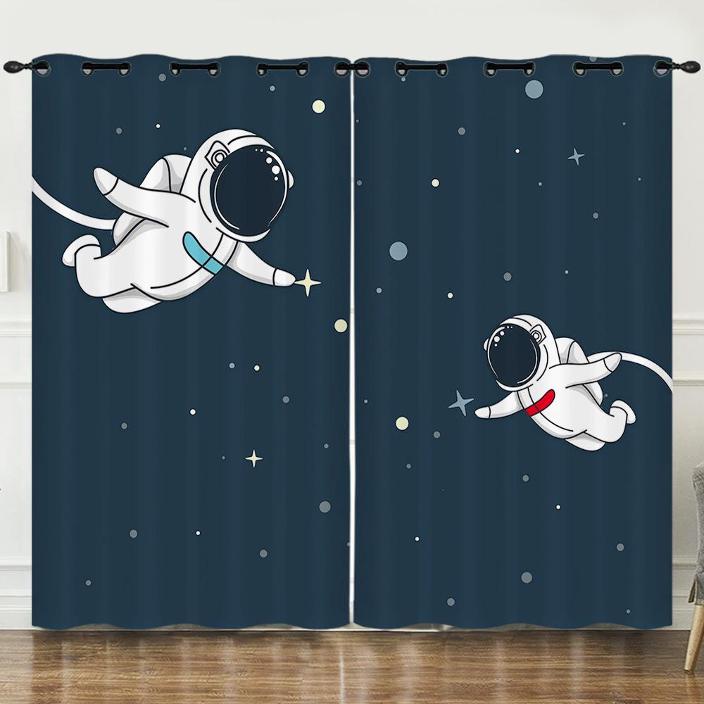 Curtain Animation Starry Sky Astronaut 3D Digital Printing Blackout Curtain Punching