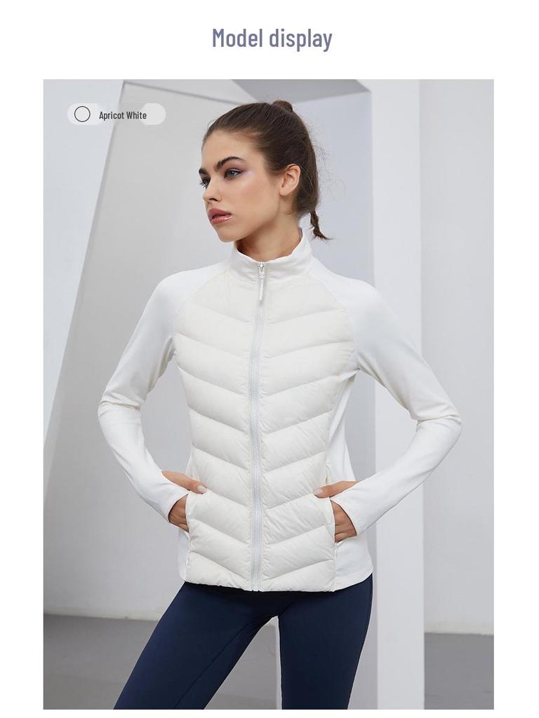 Lulu Women's Slim Sports Down Jacket - Stand Collar, Light Warmth for Skiing, Running, Yoga, and Casual Wear
