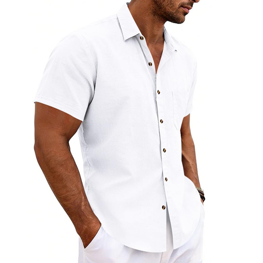 Men's Summer Loose Collar Button-Up Top  Men's Casual Beach Short-Sleeve Shirt
