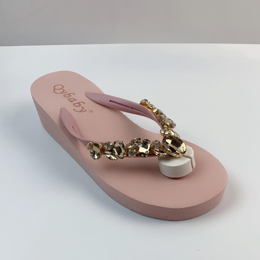 Diamond Slippers Women Summer Outdoor Wear Beach Shoes Sandals Womens Sexy Shoes Slope Heel Flip Flops for Women Chanclas Mujer