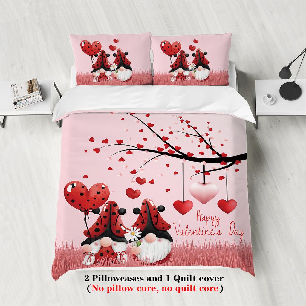 Valentine'S Day Pattern 3D Digital Printing Polyester Three-Piece Set Bedding Quilt Cover Pillowcase Distribution