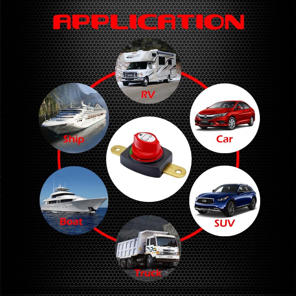 Ampper Side Post Battery Disconnect Switch 12V - 48V, Marine Battery Switch Disconnect Power Cut Shut Off For Car, RV And Boat (On/Off)