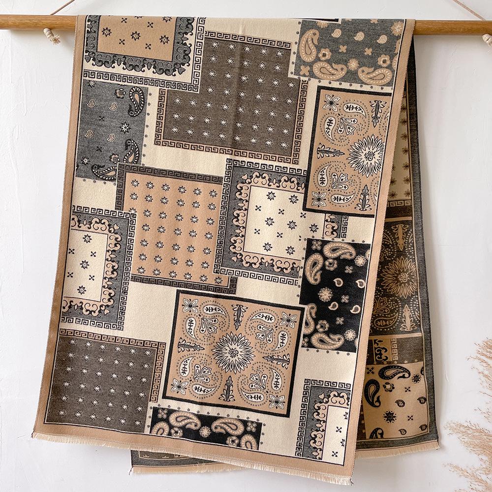 Plaid Imitation Cashmere Scarf Women'S Warm Letters Thickened Versatile Shawl Thick Jacquard Scarf