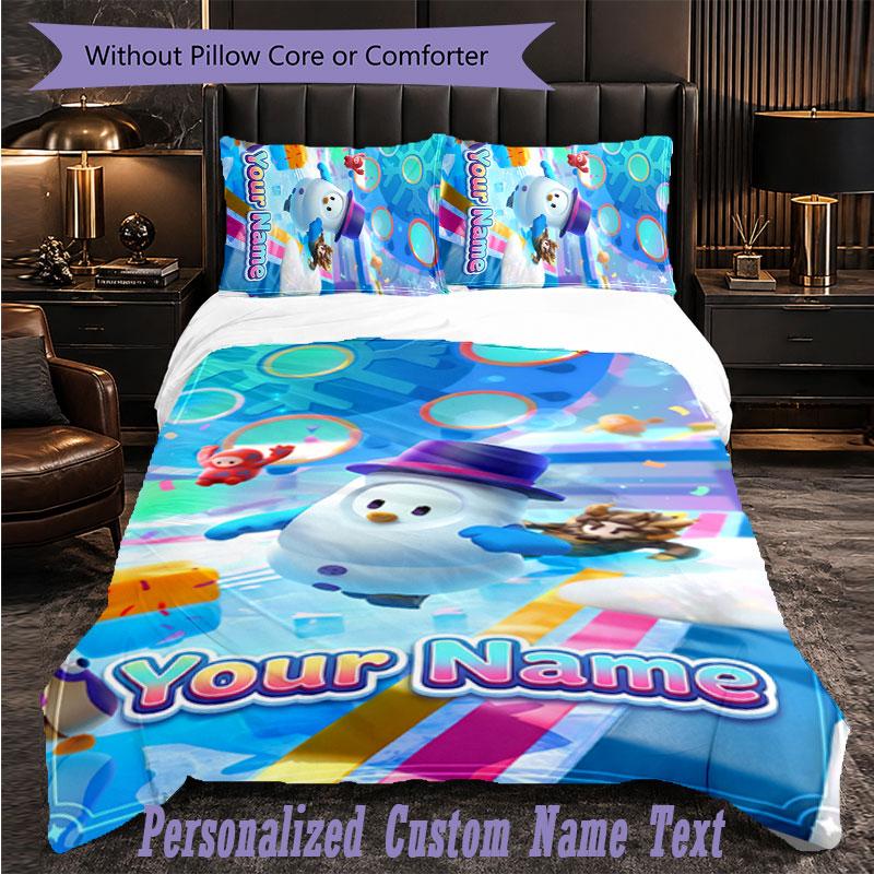 Personalized 3Pcs Bedding SetFall Guys Custom Text Duvet Cover Pillowcase Set Bedroom Gift