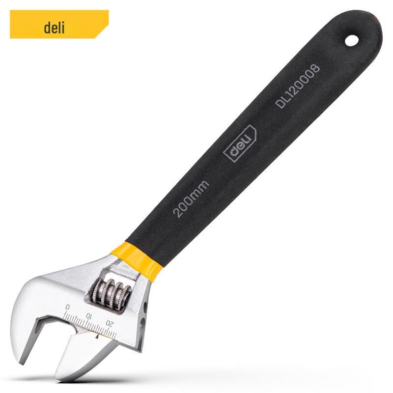 Deli 8-inch Adjustable Wrench with Non-slip Plastic Handle
