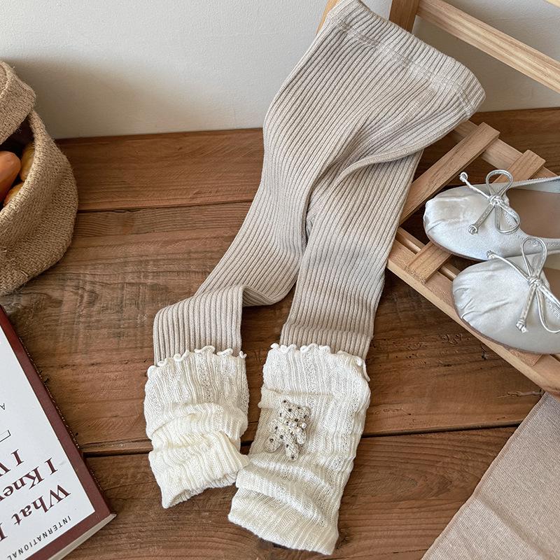 

2025 Korean-Style Kids Cotton Knit Leggings with Slouch Socks S for 80-90cm хаки