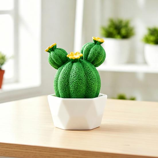 Mini Artificial Cactus Plants In Pots, Compact Faux Potted Cactus Ornaments, Resin Small Decorative Plant for Home Office Desk Tabletop Shelf Decor