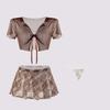 Sexy Schoolgirl JK Costume 3-Piece Sheer Lingerie Pleated Micro Skirt Cosplay Temptation Suit