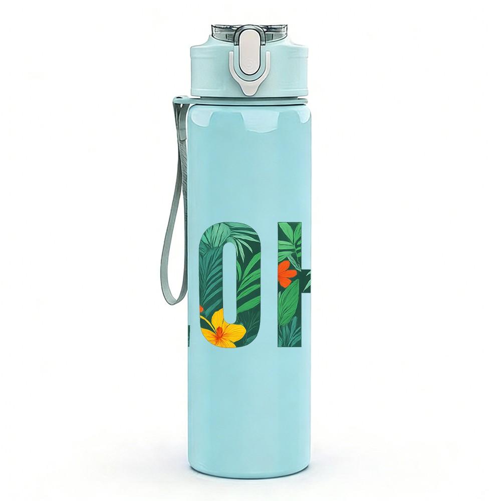 1PC Colorful ALOHA Letter Art 750ml Color Plastic Sports Water Bottle Leakproof Flip Straw Lid Suitable for Sports Office Home Use