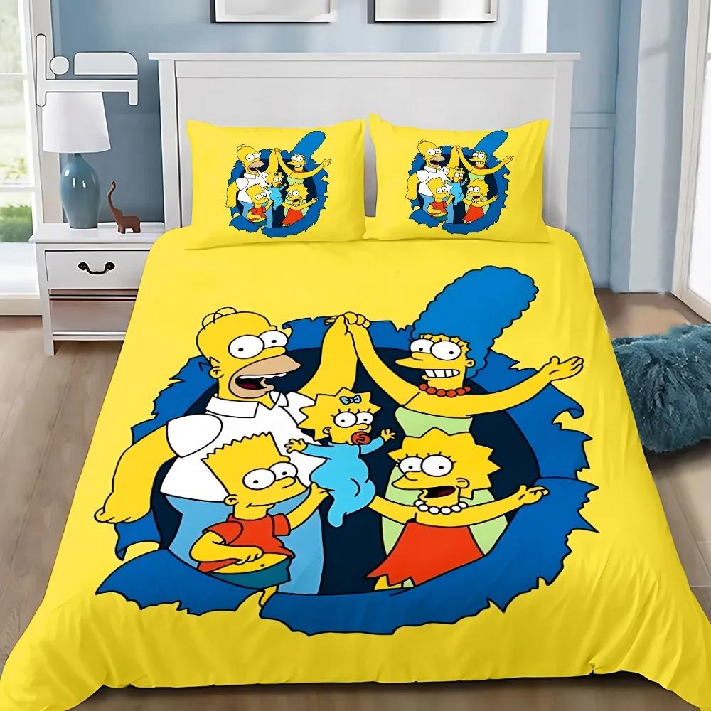 Față de plapumă Față de pernă Set de lenjerie de pat Desene animate S-Simpsonss Adult Băiat Fată Decor cameră Copii Cadou Single Dublu Mărime Mare