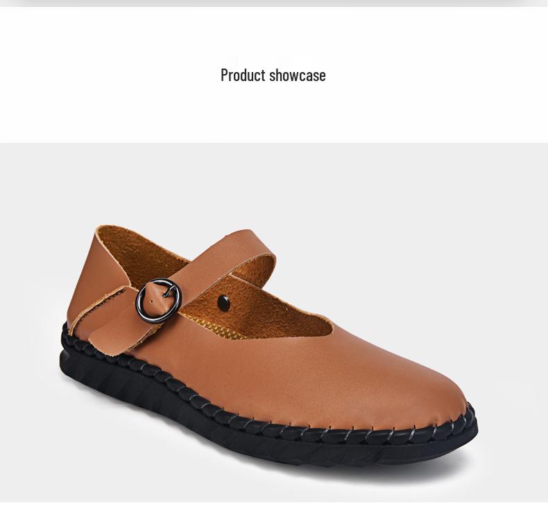 Plus Size Mary Jane Flat Shoes for Women - Handmade Leather Classic Style
