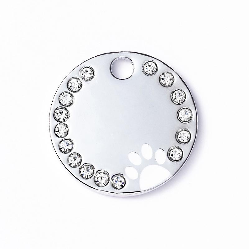 Rhinestone Solid Zinc Alloy Pet ID Tag Crystal Dog Collar Tag Colorful Paw Print Laser Engraved Pet Name Plate for Cats/Dogs