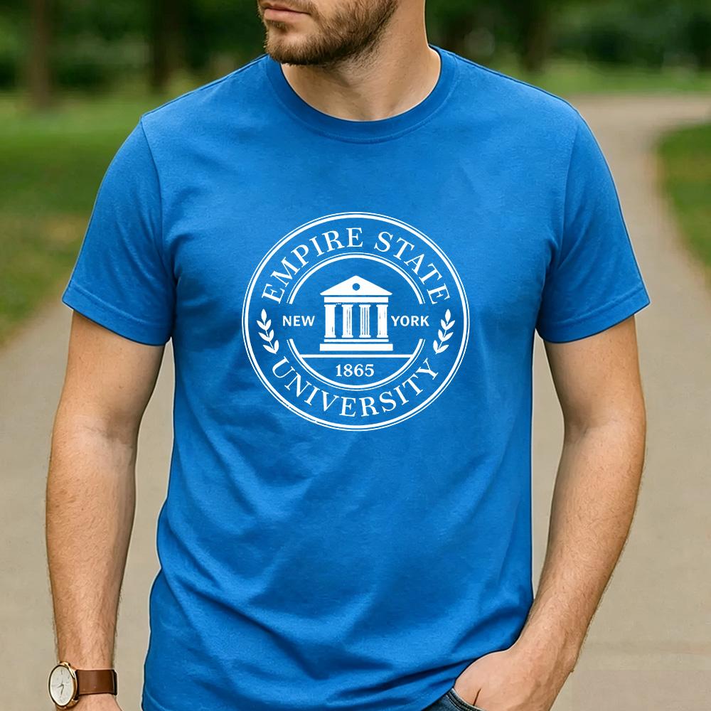 Empire State University NY Temple Seal Est 1865 Graphic T Shirt Unisex Crew Neck Short Sleeve Fan Holiday Gift Top