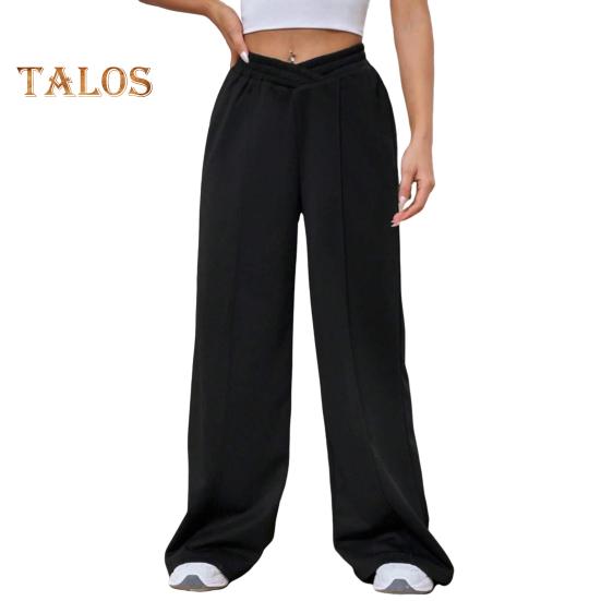 

Женские брюки V-образной формы с высокой талией, прямые, широкие, длинные брюки, однотонные, свободного кроя, спортивные брюки для повседневной носки L чёрный