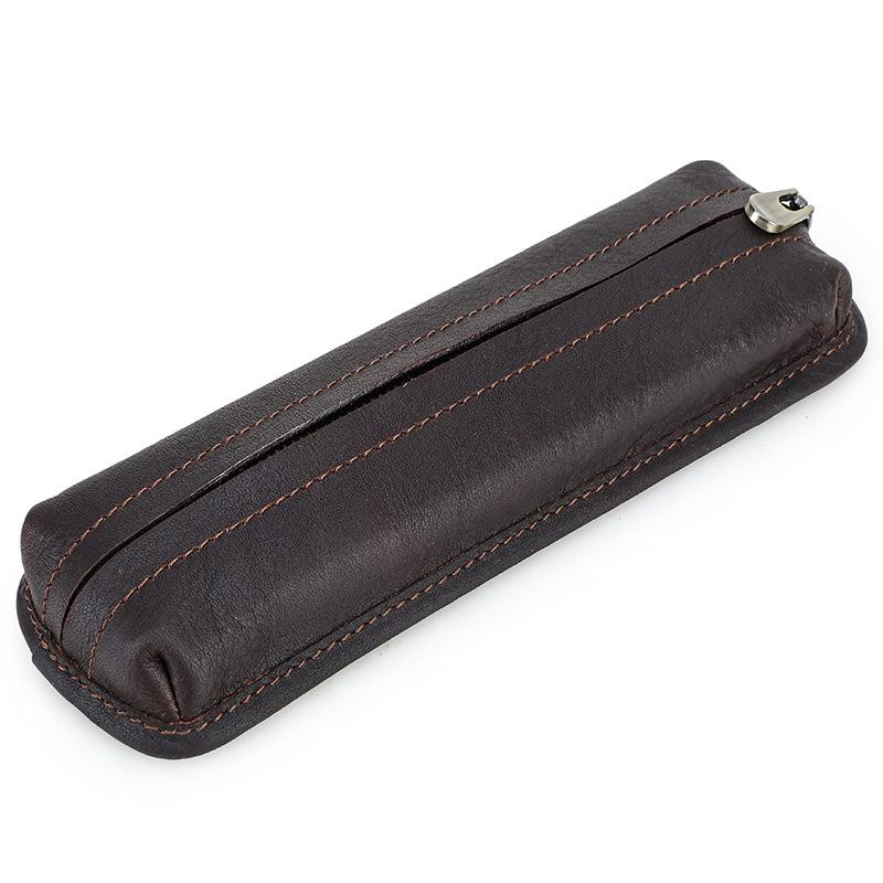 Handmade Retro Leather Pencil Case - Large Capacity with Creative Zipper