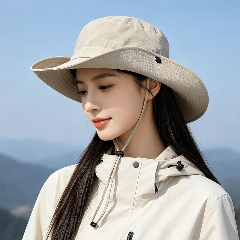 Unisex Foldable Wide Brim Sun Hat Hiking Fishing Outdoor Travel UV Protection Adjustable Chin Strap