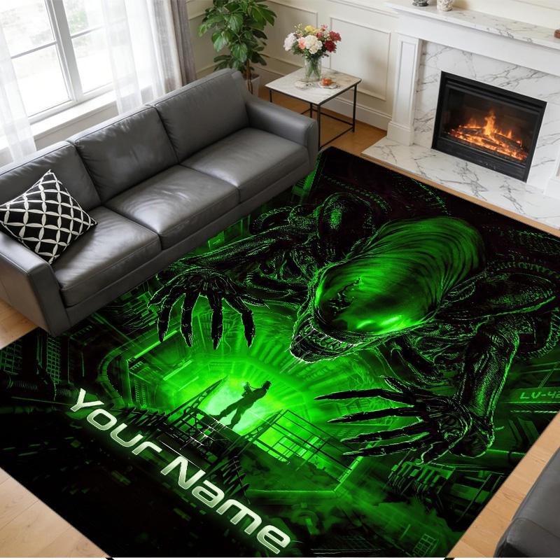 Crystal Velvet Rug Custom Name Text, Soft Non Slip Floor Mat Home DecorAlien Xenomorph