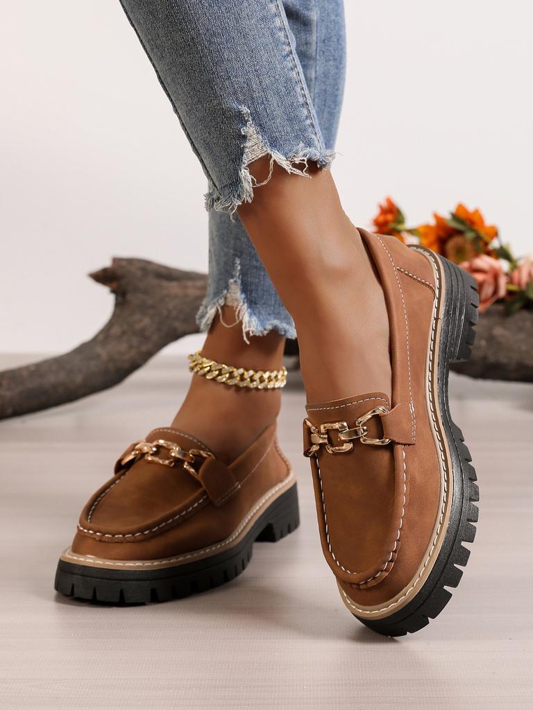 Foreign Trade 2025 New Spring and Autumn Loafers Large Size Casual Polished British Style Women's Shoes Thick Heel Thick Sole Foreign Trade Retro