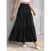 Mode Neu A-Linie Falten Casual Schwarze Röcke Damen Elegant Schlank Passend Frühling und Sommer Langer Rock Damen Vintage Einfarbig Hoher Bund Damenrock 25920