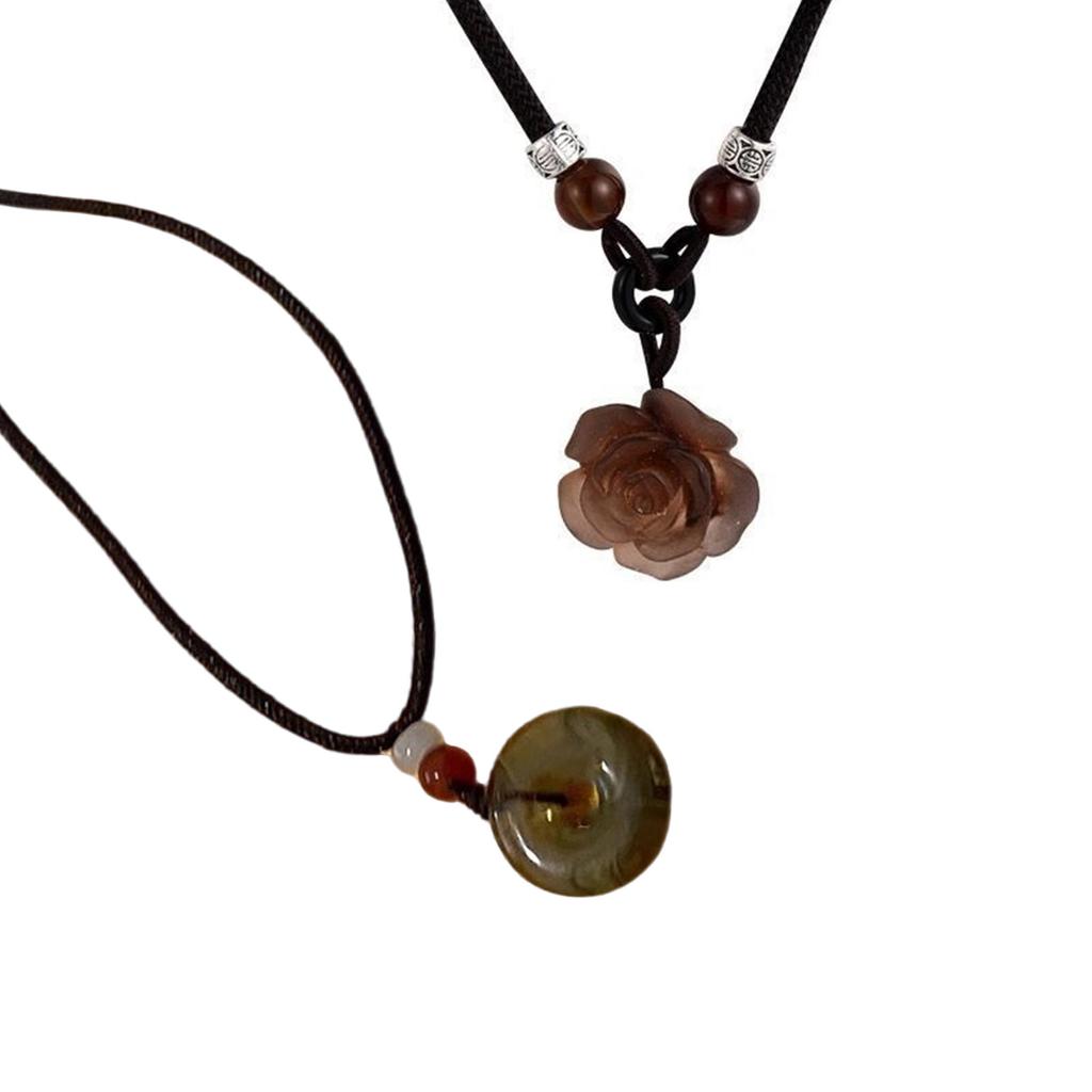 Set of 2 Delicate Rose Flower Pendant Necklace with Peace Buckle and Rose Flower Details for Stylish Women Daily Wear