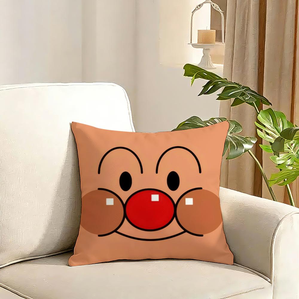 Anime Kawaii AAnpanman Cushion Cover Reversible Plush Pillow Cover Soft Fluffy Home Decor for Sofa Bedroom