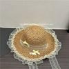 Sweet Mesh Lace-up Lace Streamer Straw Hat Women's Summer Seaside Vacation Wind Beach Hat Sunshade Children's Hat Parent-child