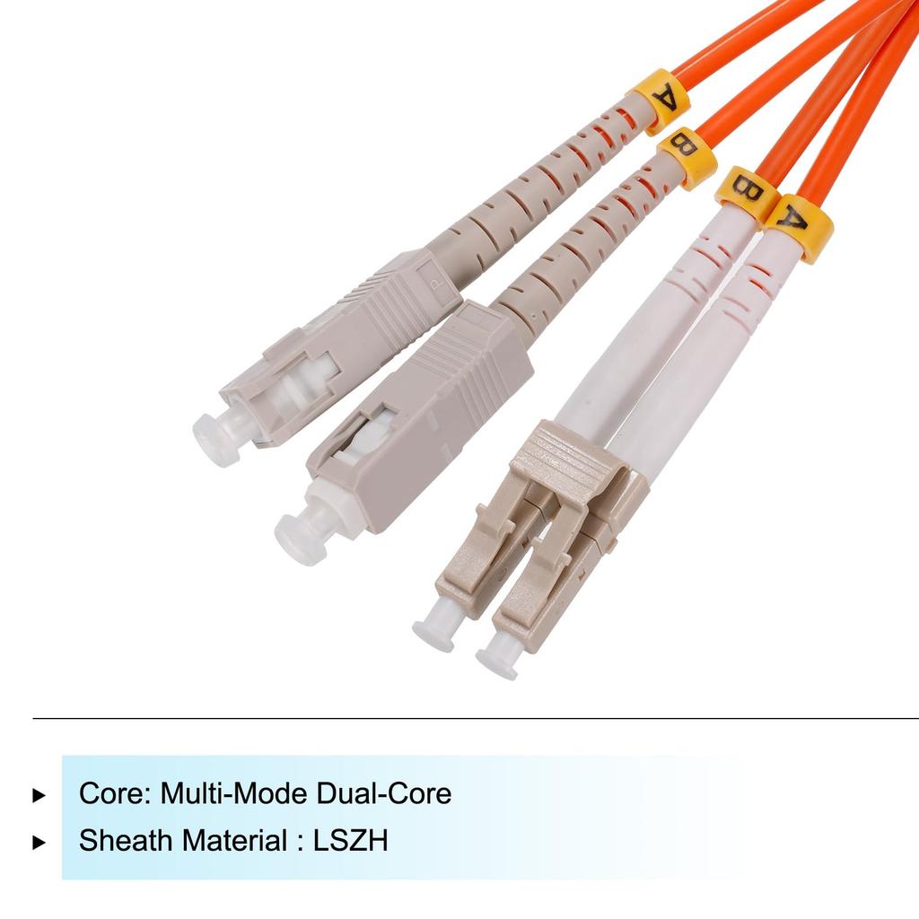 Uxcell Fiber Patch Multimode Duplex OM1 LSZH Fiber Optic Jumper for Network Transceivers and 1 Piece Cable, LC-SC Instrumentation, Orange, 2M,